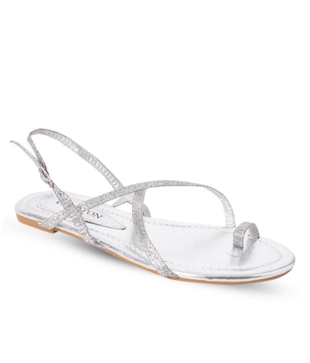flat silver leather sandals
