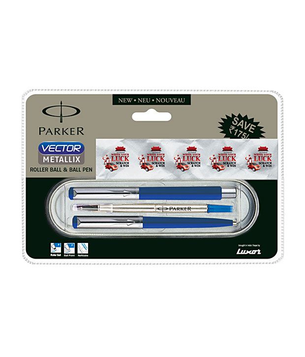 Parker Vector Mettalix CT(RB + BP) Pen (Blue) + Free ...