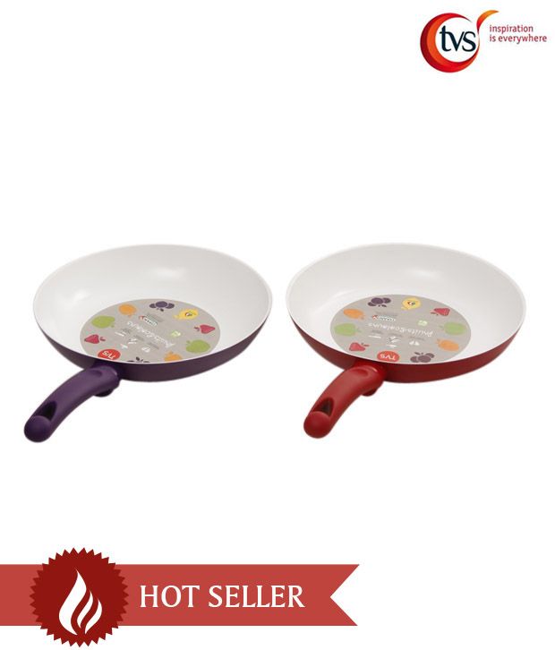 TVS Purple & Red Ceramic-coated Fry Pan Set - 2 Pcs: Buy Online at Best