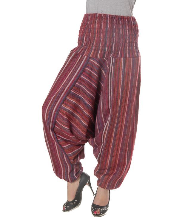 maroon and white striped pants