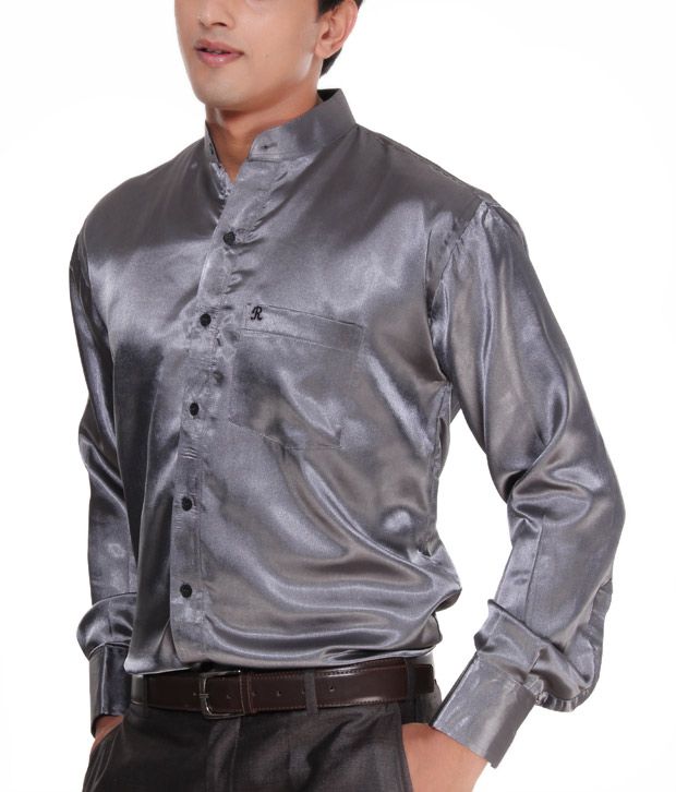 Rudham Steel Grey Satin Men's Shirt - Buy Rudham Steel Grey Satin Men's ...