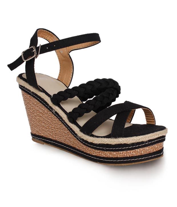 black satin wedge sandals