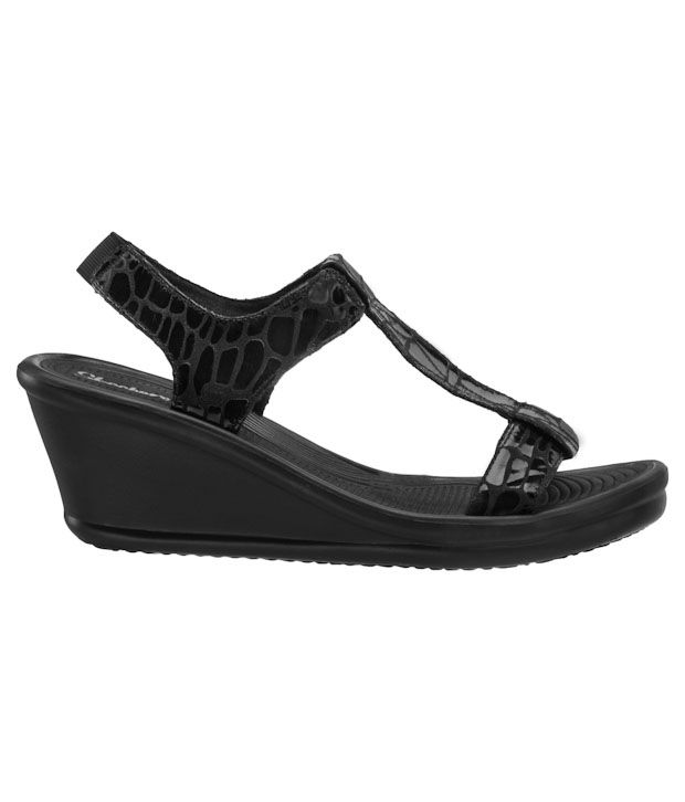 Skechers Black Wedge Heel Sandals Price in India- Buy Skechers Black ...
