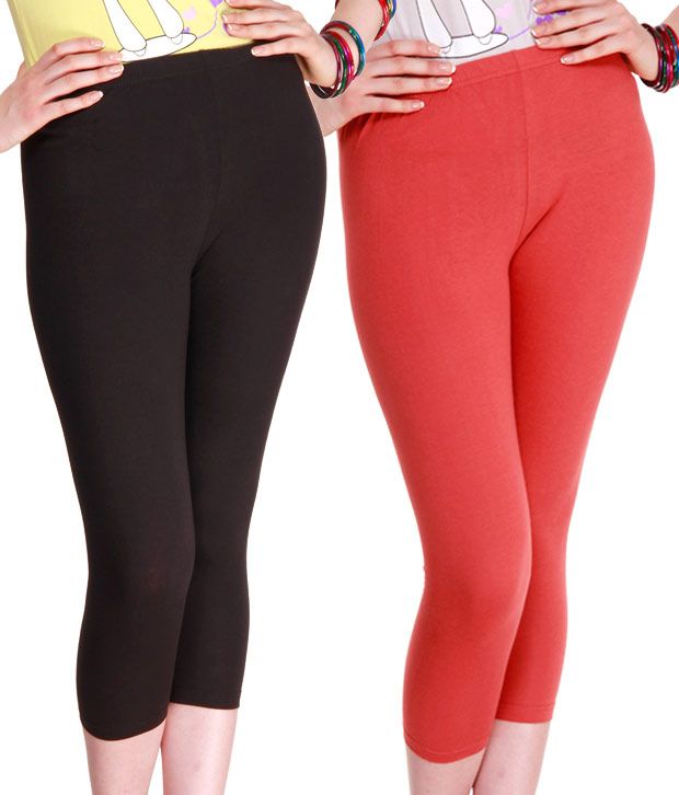 Rham RustBlack CottonLycra 3/4th Leggings Pack Of 2 Price in India