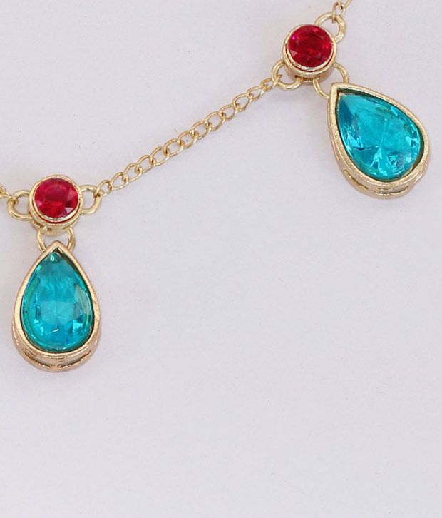 Touchstone Blue & Maroon Glass Stone Kundan Necklace Set Buy
