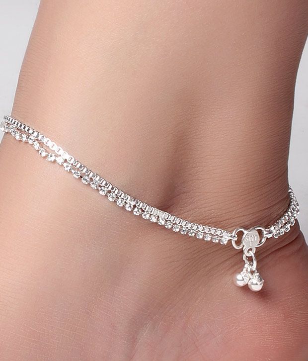 silver anklets with stones