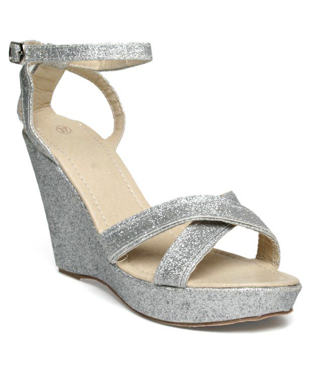 NELL-Nell Silver Cross Over Wedge Heel Sandals Price in India- Buy NELL ...