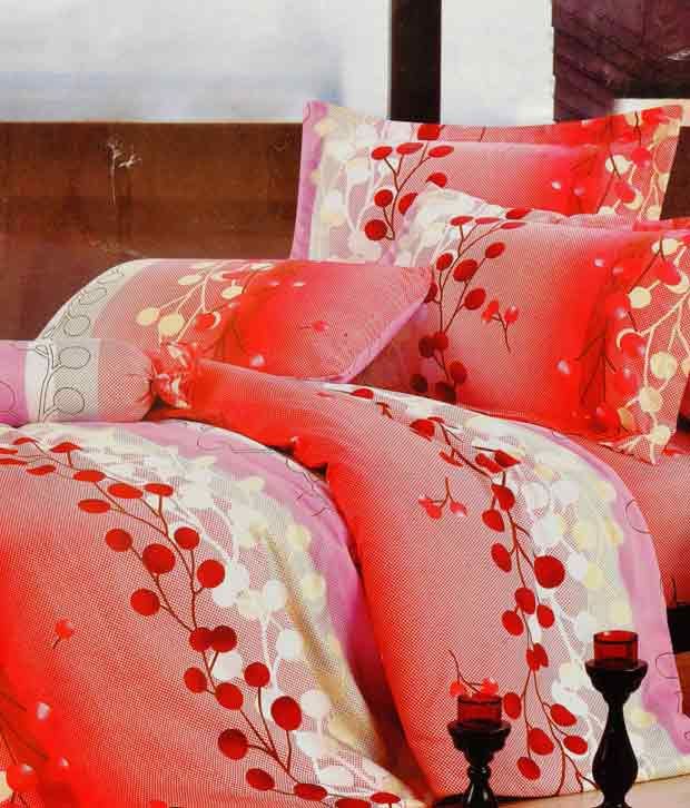 Valtellina Cherry Print Double Bed Sheet & 2 Pillow Covers Buy