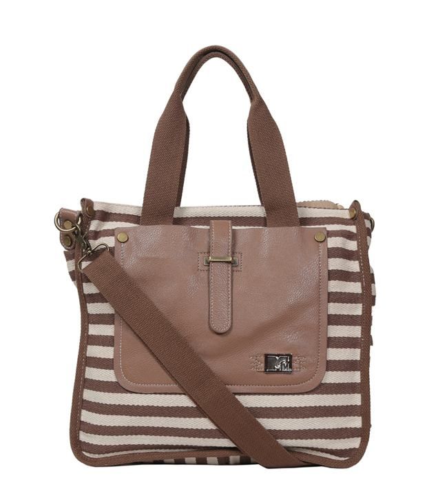 MTV Brown & Cream Striped Handbag - Buy MTV Brown & Cream Striped ...