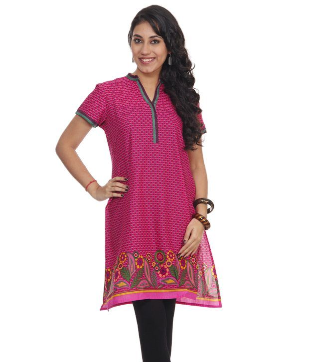 Sabhyata Pink Printed Cotton Kurti - Buy Sabhyata Pink Printed Cotton ...