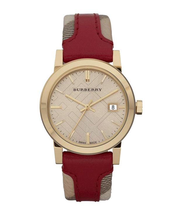 Burberry Women's Swiss Check Fabric & Red Leather Band Watch BU9111 Price  in India: Buy Burberry Women's Swiss Check Fabric & Red Leather Band Watch  BU9111 Online at Snapdeal