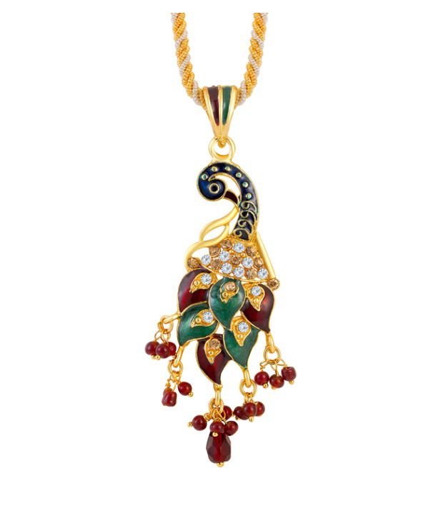 Sukkhi Enamelled Peacock Beaded Pendant Set (Chain may vary from the ...