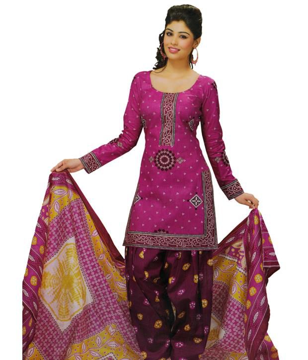 Shri woman Fashion Brown and Purple Cotton Unstitched Dress Material ...