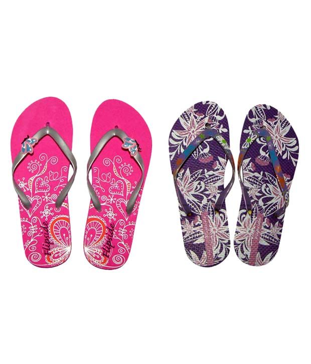 Flipside Floral Purple & Pink Flip Flops Combo Price in India- Buy Flipside Floral Purple & Pink 