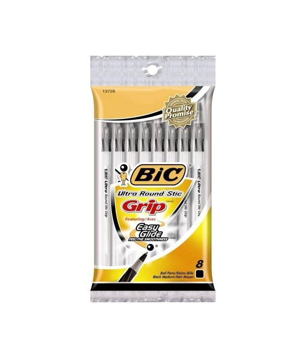 BIC Ultra Round Stic Grip Ball Pen Medium Point 1.2mm Black 8Count