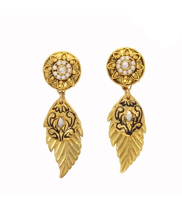 Vendee Golden Circular & Leaf Pattern Earrings Buy Vendee Golden