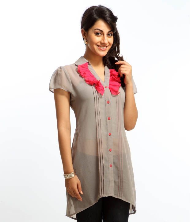 Begin101 Grey Shear Pink Frill Kurti 