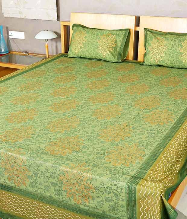Rajrang Indian Designer Golden Block Printed Double Bed bedsheet Buy
