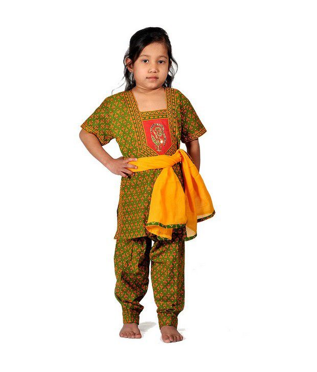 Little India Green Cotton Girls - Salwar Kameez Set For Kids - Buy ...