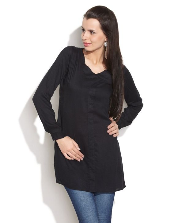 FEMELLA Black Polyester Tunic Top - Buy FEMELLA Black Polyester Tunic ...