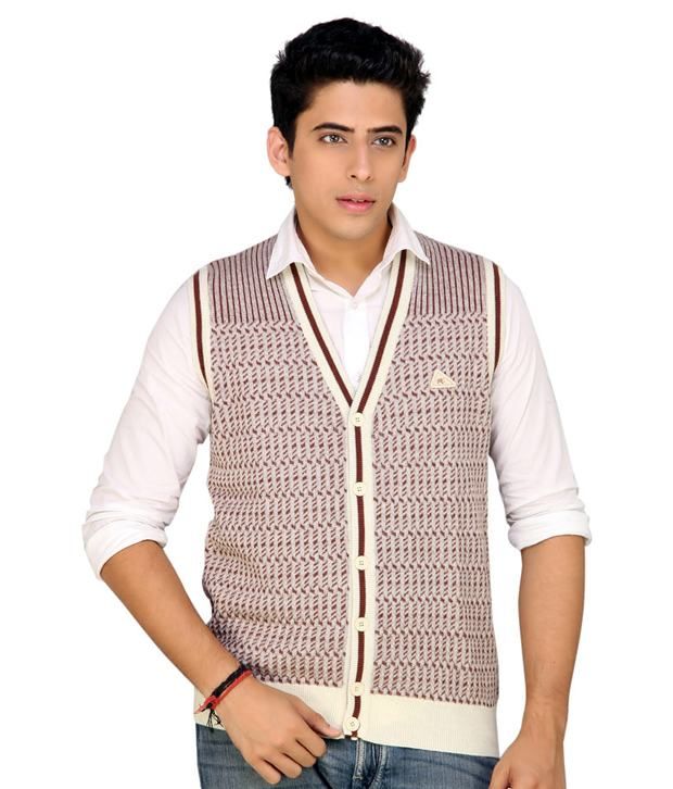 Cream-Brown Front Open Cardigan 