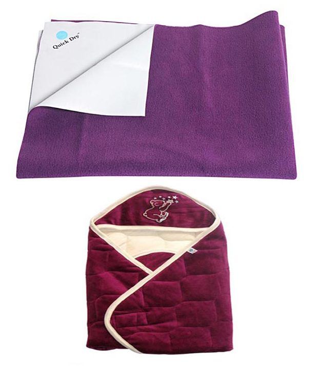 Combo Of Quick Dry Plain Waterproof Plum Large+Quick Dry Baby Wrapper