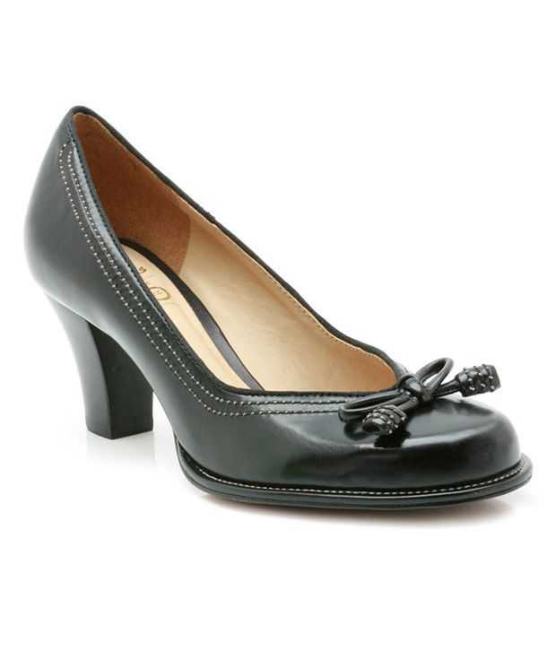 Clarks Black Bow Leather Heel Pumps Price in India- Buy Clarks Black ...
