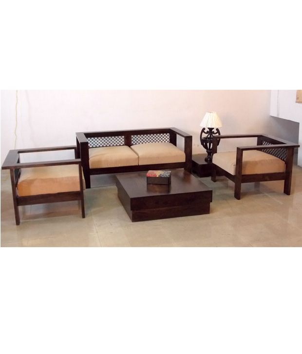Induscraft stylish indian wooden sofa set centre table side ... Wooden sala set pics