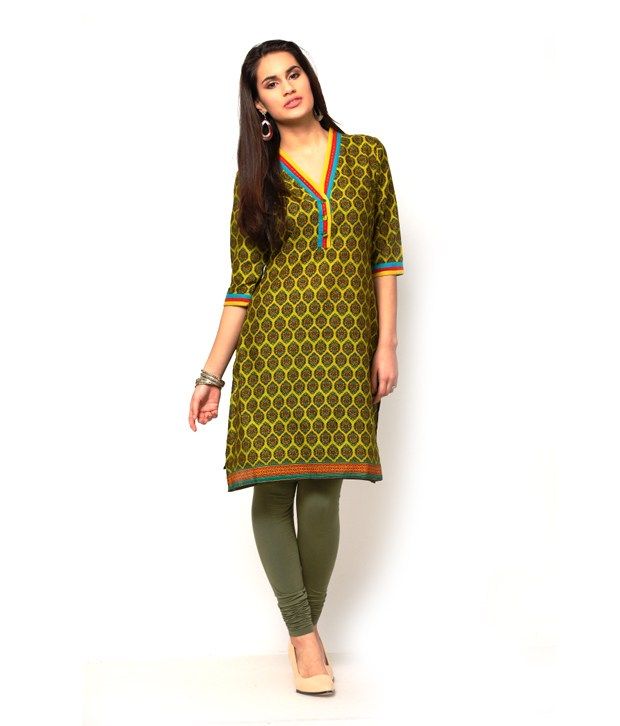 Kurti's Mehndi Green Colour Cotton Kurti - Buy Kurti's Mehndi Green ...