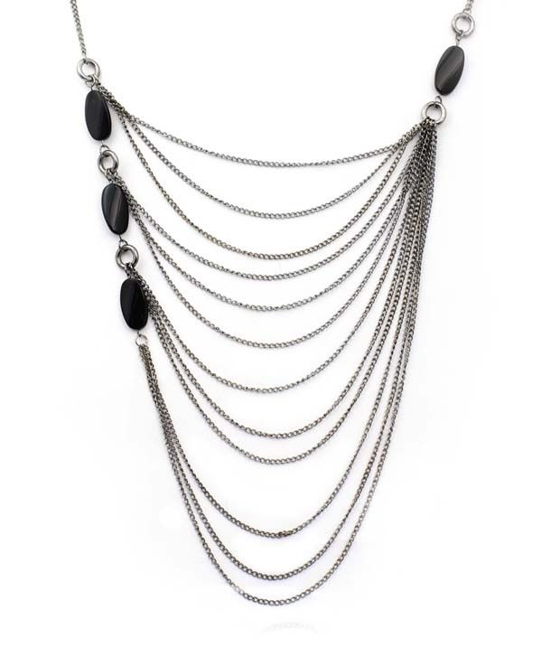 Multi Layer Silver \u0026 Black Metal Chain 