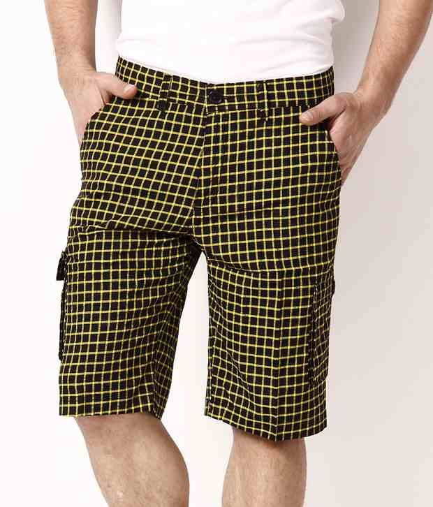     			British Terminal Yellow Checkered Shorts