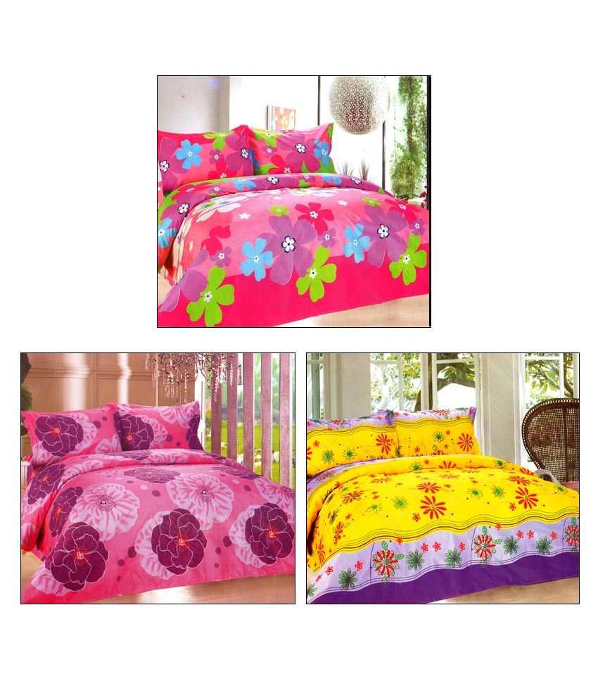 FabLinen Floral Treat Double Bed Sheets Combo 9 Pcs Buy FabLinen
