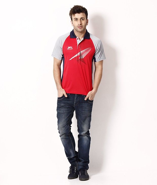 Shiv Naresh Cool Red and Grey Polo T-shirt - Buy Shiv Naresh Cool Red