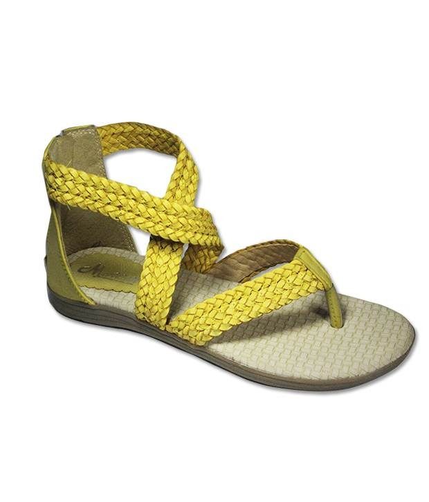 MACHO Ladies Yellow Cross Strap Sandal Price in India- Buy MACHO Ladies  Yellow Cross Strap Sandal Online at Snapdeal