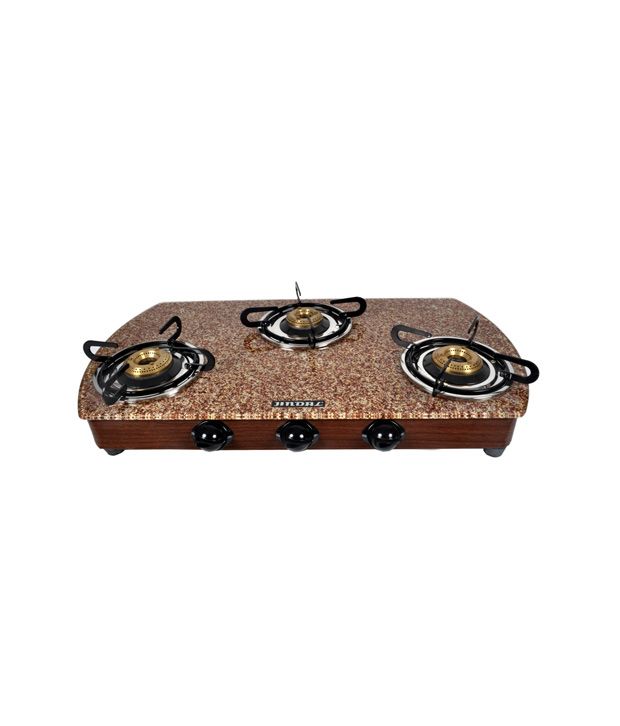Jindal Marble Three Burner Auto Ignition Gas Stove Brown Price in