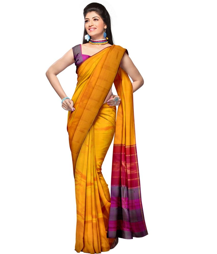 Samyakk Yellow Colour Kanjeevaram Silk Saree with Heavy Pallu - Buy ...