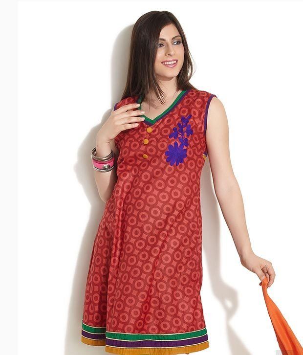 Span Sleeveless Kurti With Floral Embroidery - Buy Span Sleeveless ...