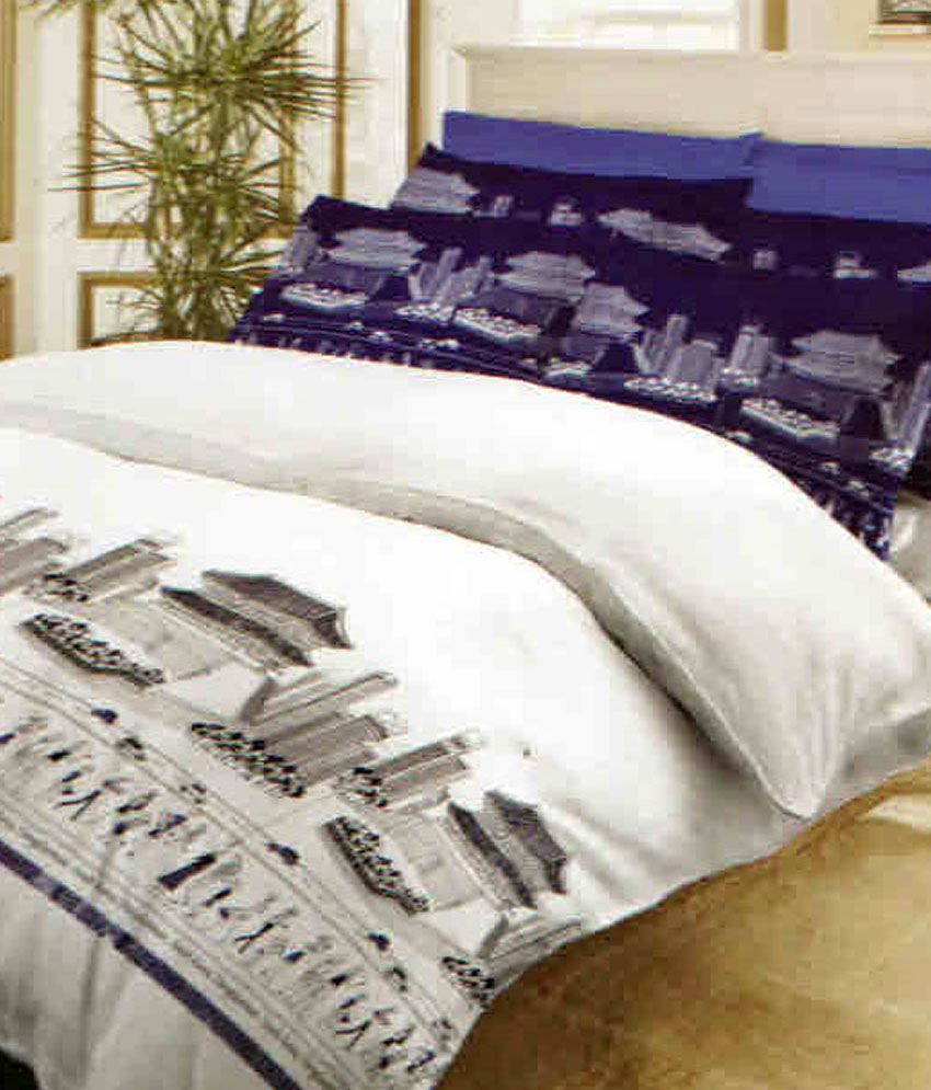 Bombay Dyeing Around The World White and Blue Bombay Bed Sheet Set