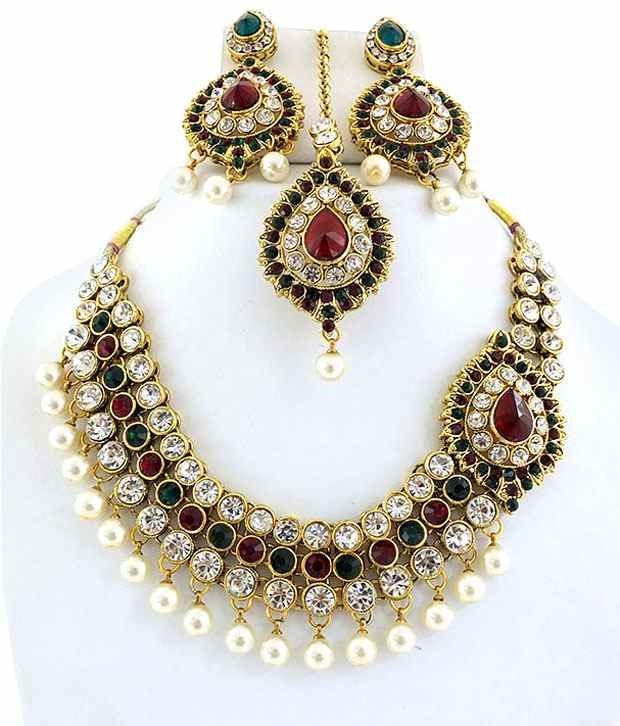 Golden Collections Kundan Stone Pearl Necklace Set - Buy Golden Collections Kundan Stone Pearl 
