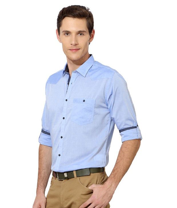 Van Heusen Classic Blue Casual Cotton Shirt - Buy Van Heusen Classic ...