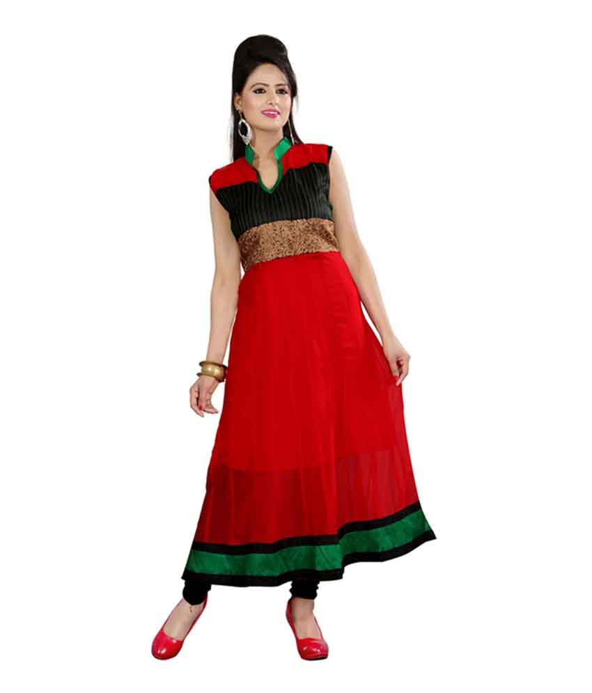 Fabdeal Red Colored Georgette Embroidered Kurti - Buy Fabdeal Red ...