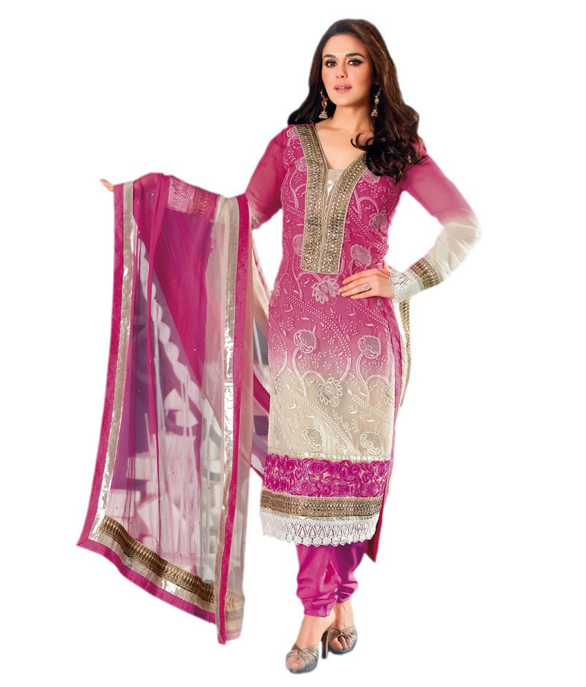 Indian Wear Online Pink Georgette Unstitched Dress Material Buy