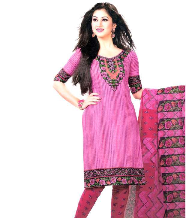 S.K. The Boutique -Shree Ganesh Floral Design Pink Dress Material - Buy ...