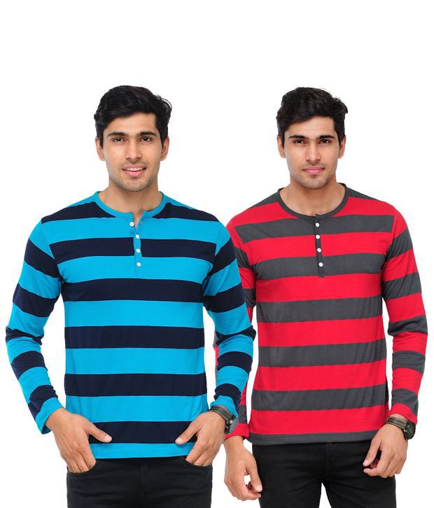 TSX Blue-Red Combo of 2 Henley Striped T Shirts - Buy TSX Blue-Red ...