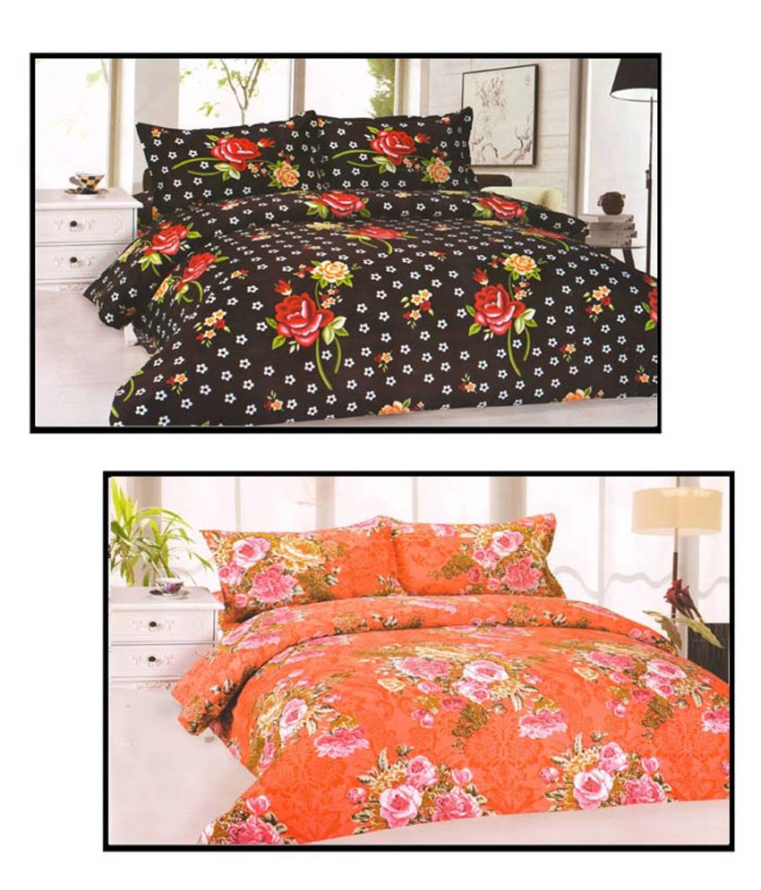 Homefab India Combo of 2 Double Bedsheets Black & Orange Buy Homefab India Combo of 2 Double