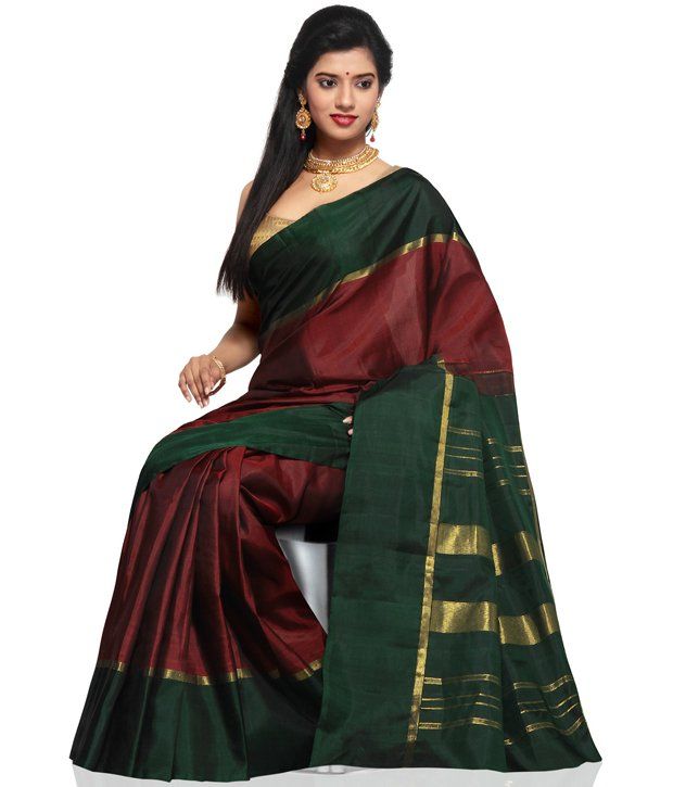 Utsav Fashion Dark Maroon Pure Kanchipuram Handloom Silk