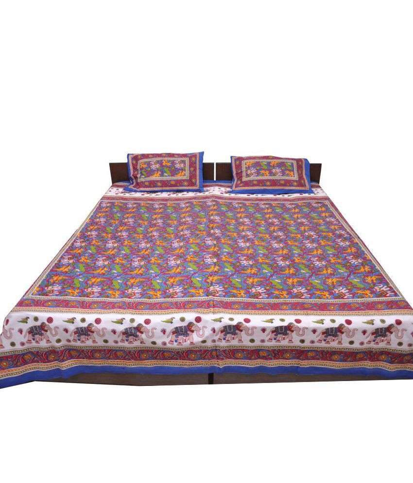 Jaipur Raga Cotton Sanganeri Animal Print Double Bed Sheet With 2 ...