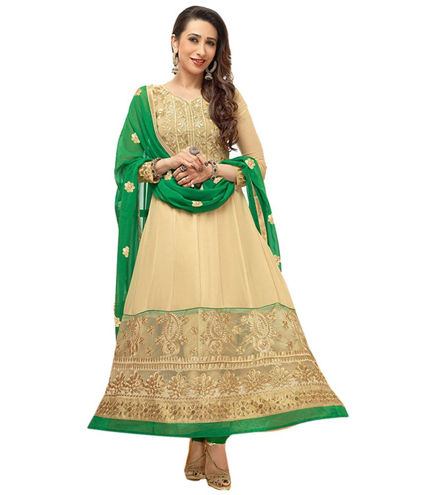 Indian Wear Latest Karishma Kapoor Green & Beige Faux Georgette ...