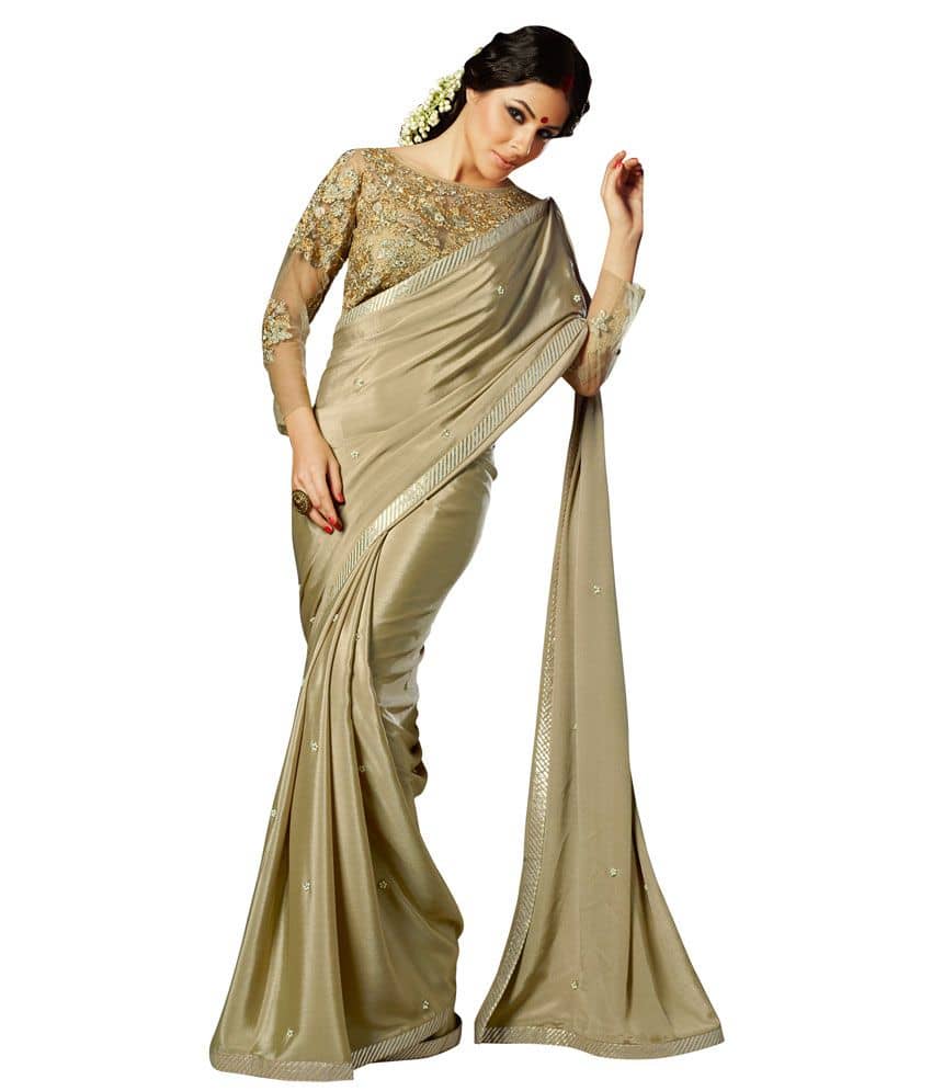 cream chiffon saree
