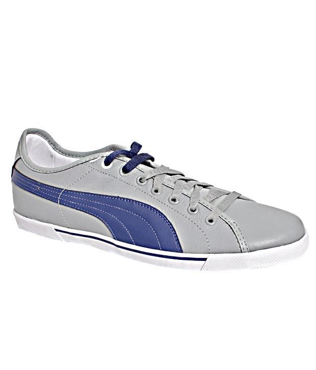 Puma Benecio Leather Light Grey &amp; Blue Lifestyle Shoes